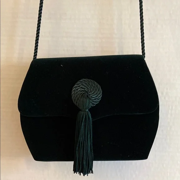 Green Velvet Clutch with Tassel Detail - Picture 1 of 7